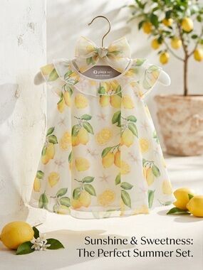 Baby starters Lemon Print Baby Dress with Bow